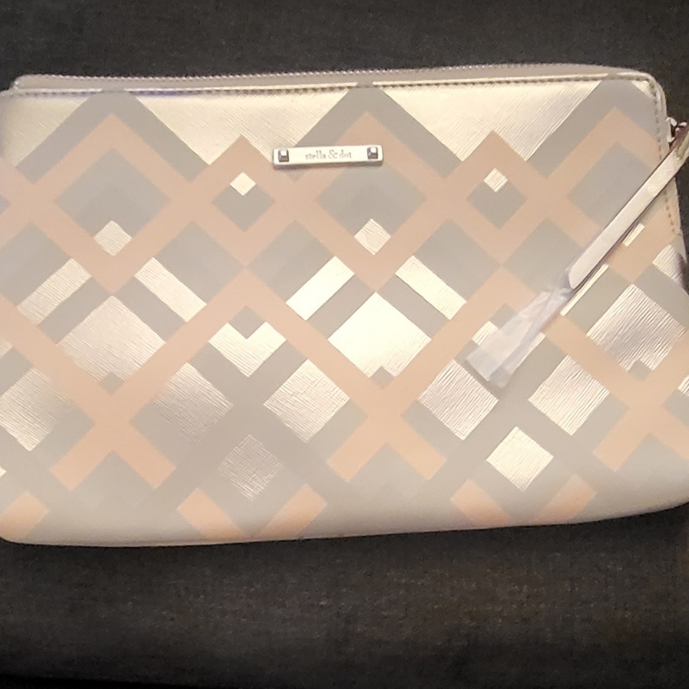 Stella & Dot Silver and Peach Evening Clutch/Pouch